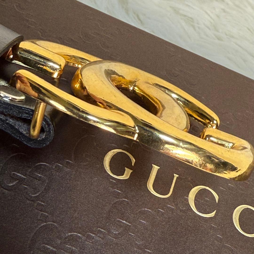 GUCCI グッチ ベルト GGロゴ ゴールド金具 黒 ビッグロゴ　刻印あり