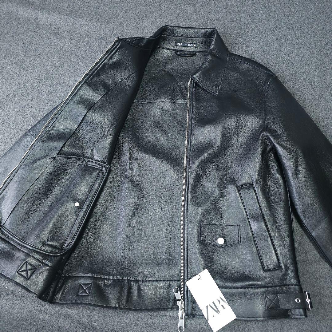人気完売品 新品未使用【ZARA】人気フェイクレザー ブルゾンジャケットM 黒