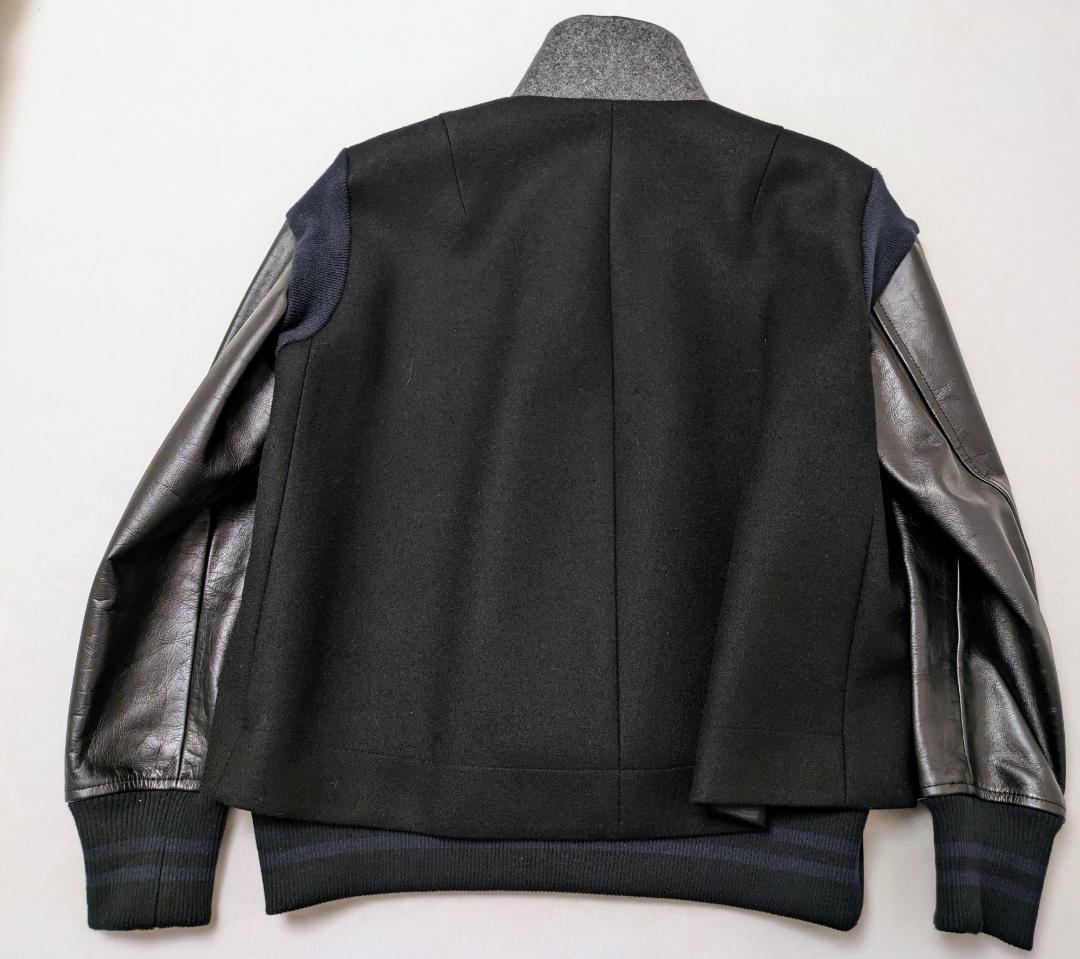 sacai サカイ　スタジアムジャンパー　袖レザー　黒＋ネイビー