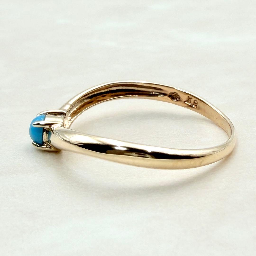 未使用　ターコイズ　K9 リング　ピンキーリング　イエローゴールド　4号　希少品