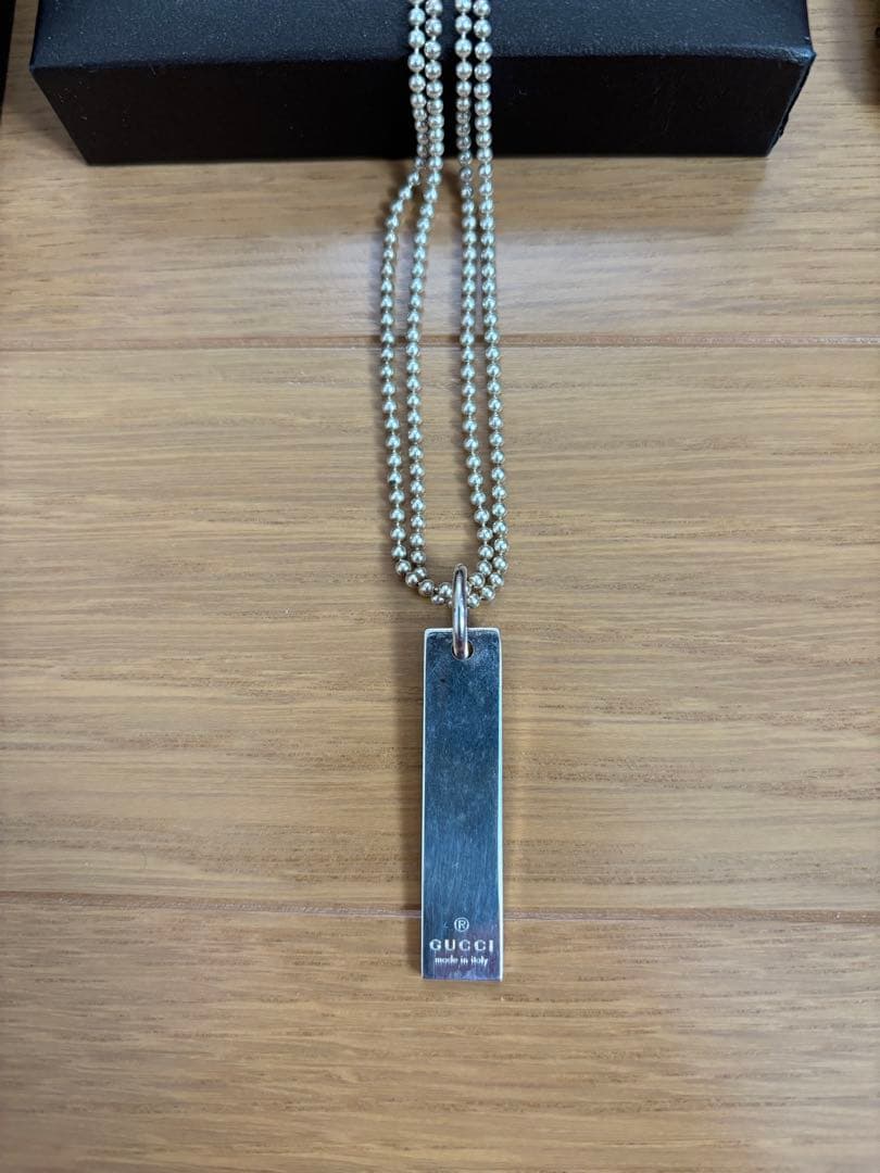 【中古】GUCCI ロゴプレート ネックレス ダブルボールチェーン