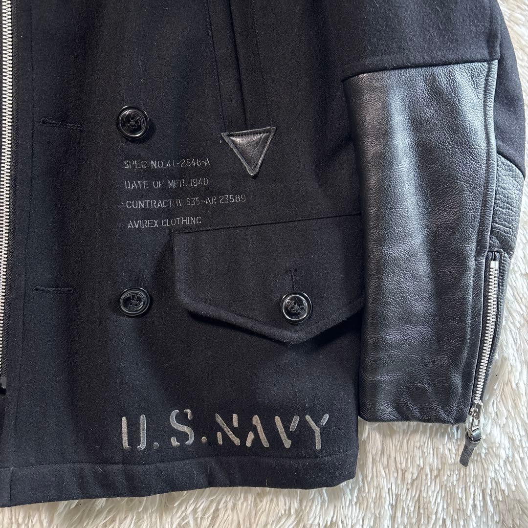 AVIREX U.S. NAVY Pコート　ライダース　ウール　レザー　ブラック