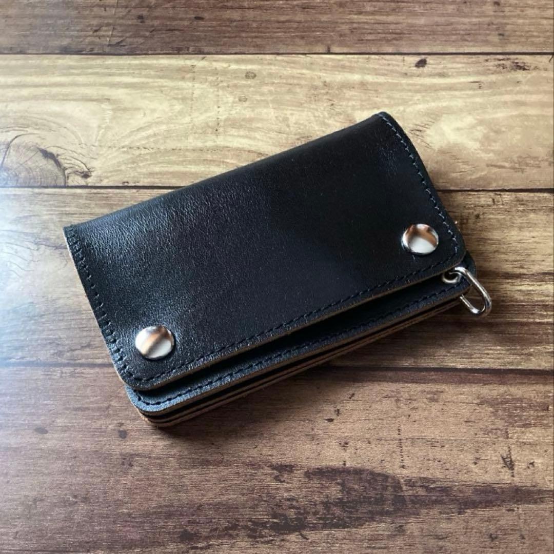 【あ】ミドルトラッカーウォレット 茶芯ブラック【お札を折らずに収納】