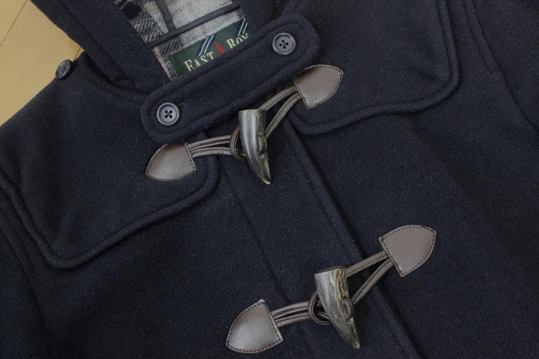 51【美品】イーストボーイ ダッフルコート 11 ネイビー 紺 L 裏チェック柄