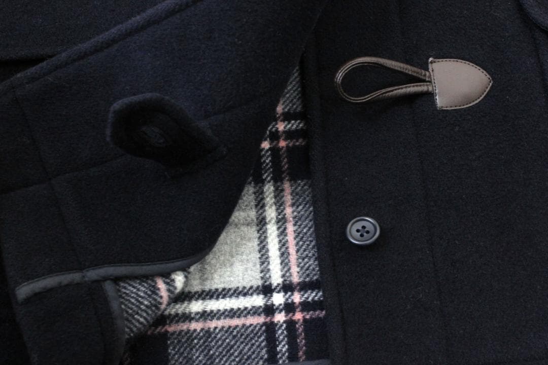 51【美品】イーストボーイ ダッフルコート 11 ネイビー 紺 L 裏チェック柄