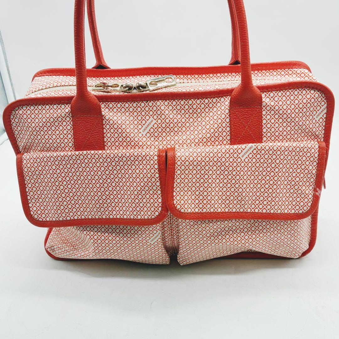 美品✨GHERARDINI ゲラルディーニ トート ソフティ 総柄 オレンジ×白