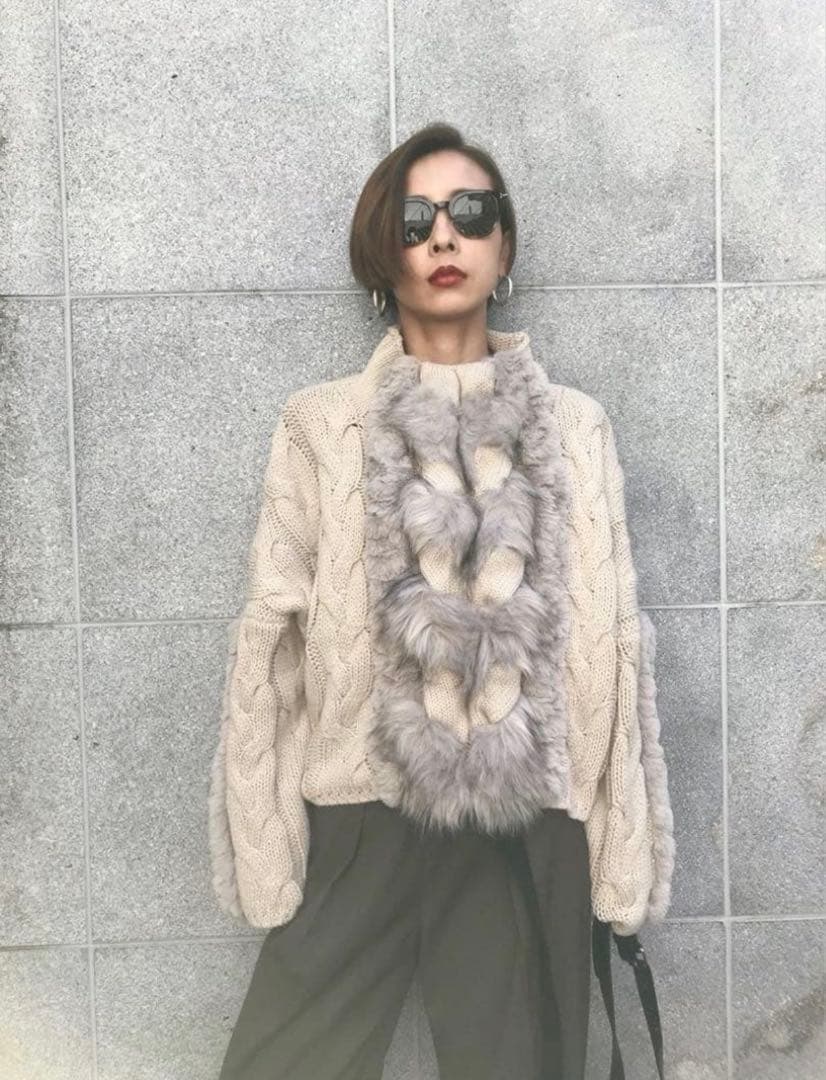 Ameri VINTAGE ファーブレイド ケーブルニット