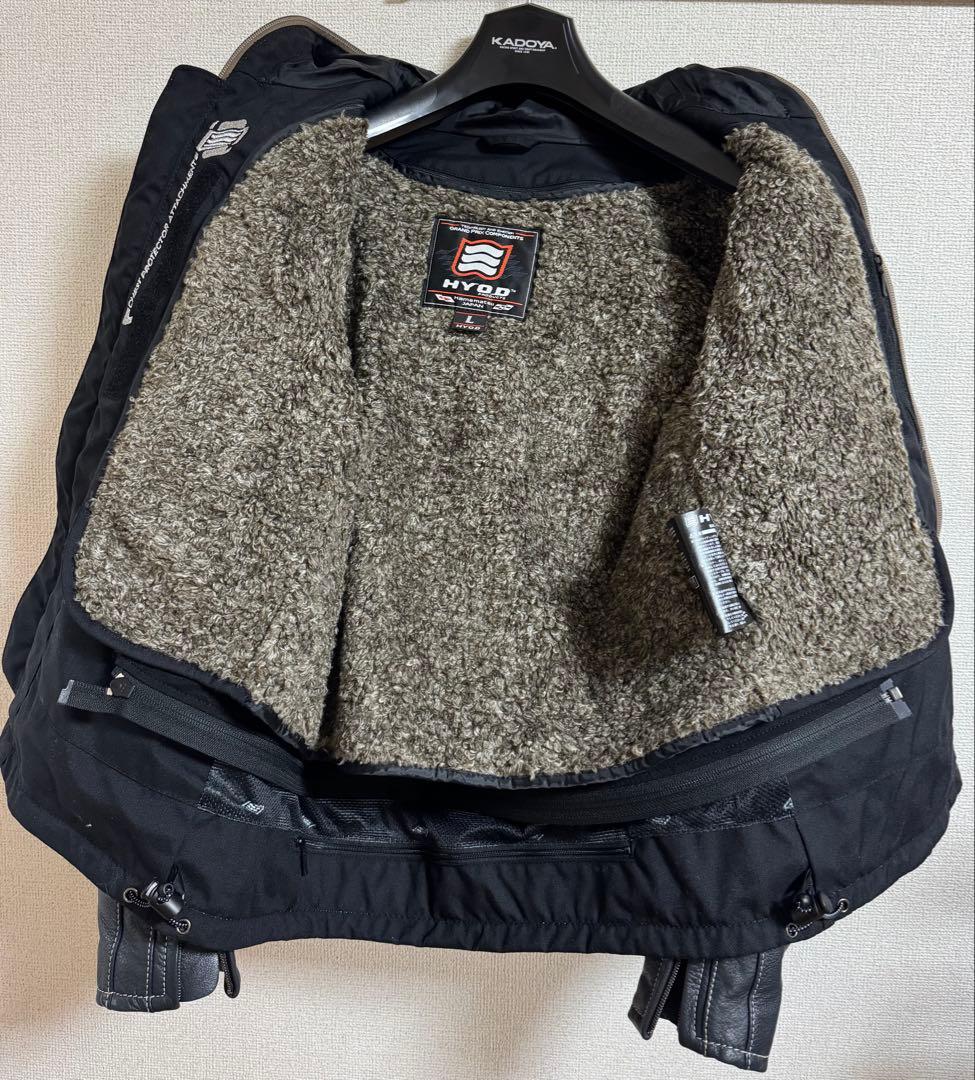 HYOD ネイビー レザージャケット フード付き