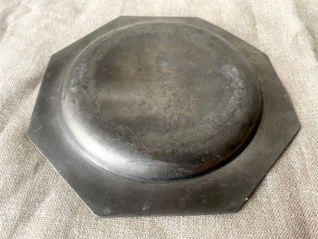 【レア希少】ピューターオクトゴナルプレート エタン フランスアンティーク19世紀