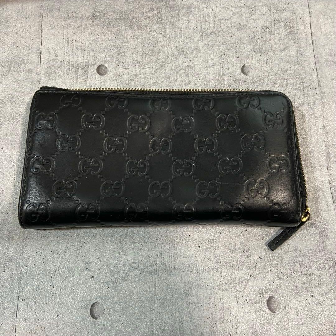 【金川ライ】グッチ シマレザー　GG柄　L字ファスナー 長財布ブラック箱付