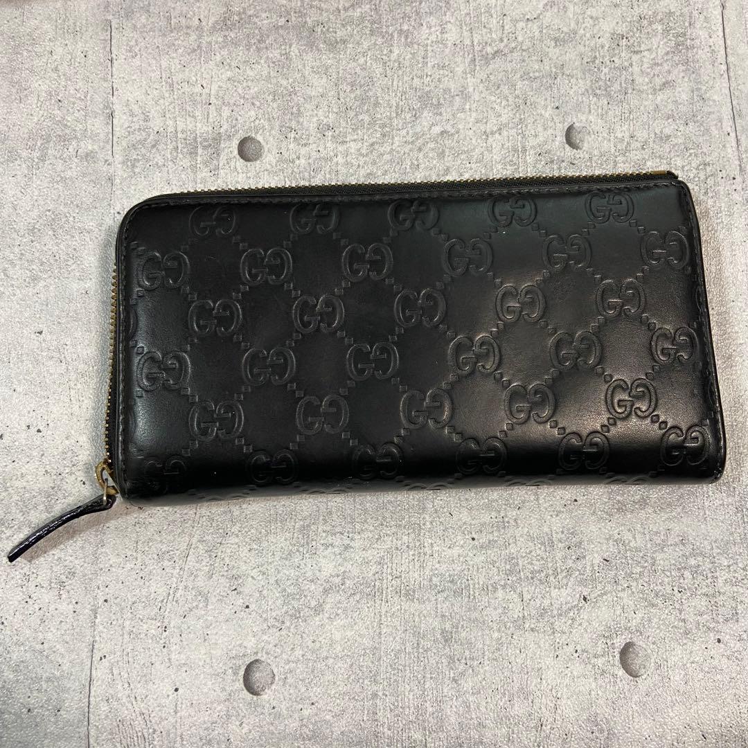 【金川ライ】グッチ シマレザー　GG柄　L字ファスナー 長財布ブラック箱付