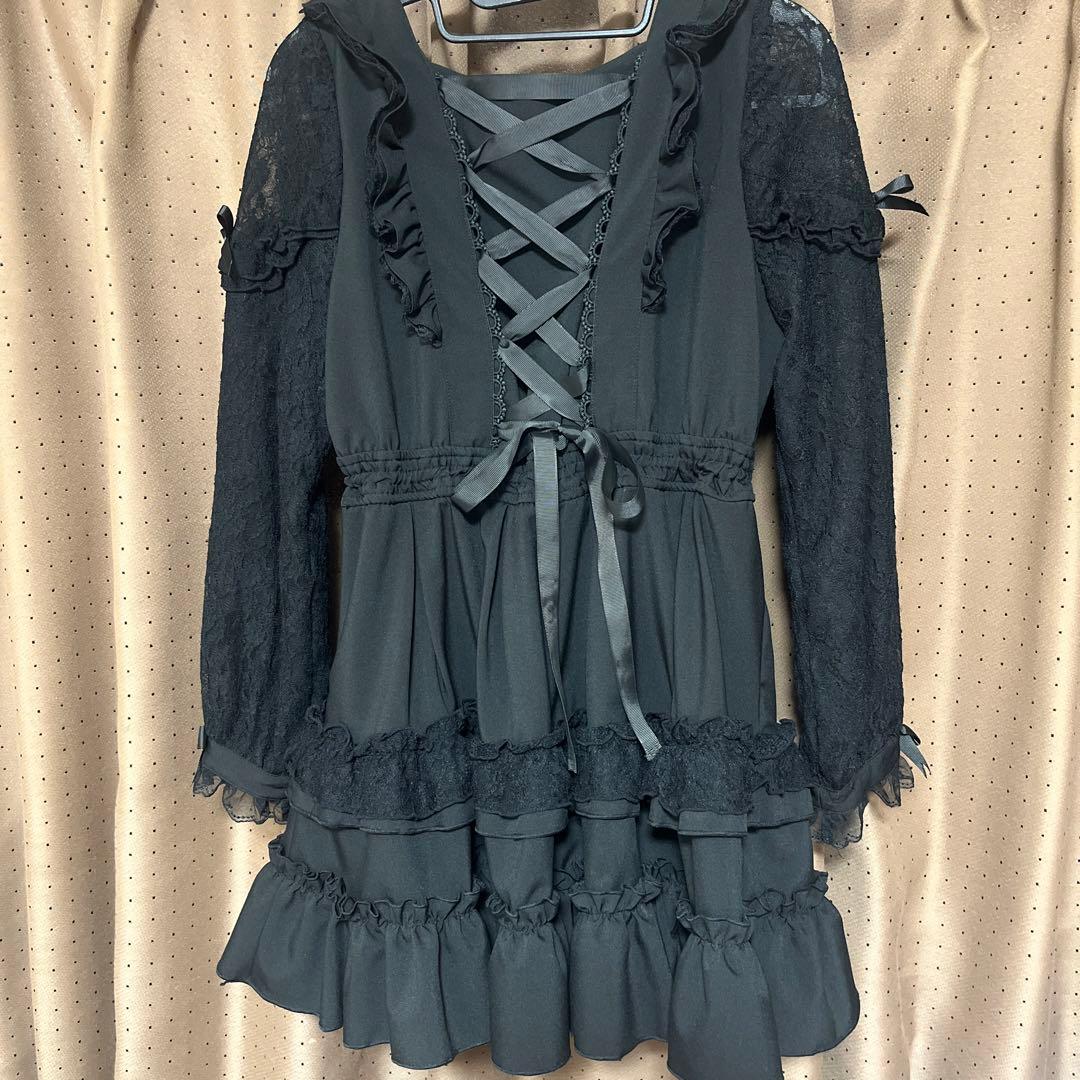 【訳あり】LIZLISA ティアラリボンティアードワンピース ブラック リズリサ