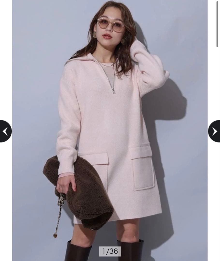 新品同様 Arpege story ハーフジップミニニットワンピース 薄ピンク