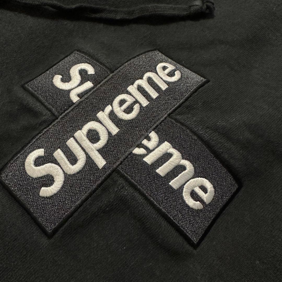 【送料無料】Supreme シュプリーム 黒 パーカー クロス ボックスロゴ M