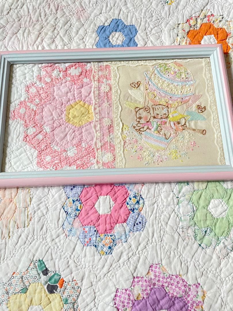 アンティークキルト＆アニマル刺繍フレームハンドメイド·͜· ♡