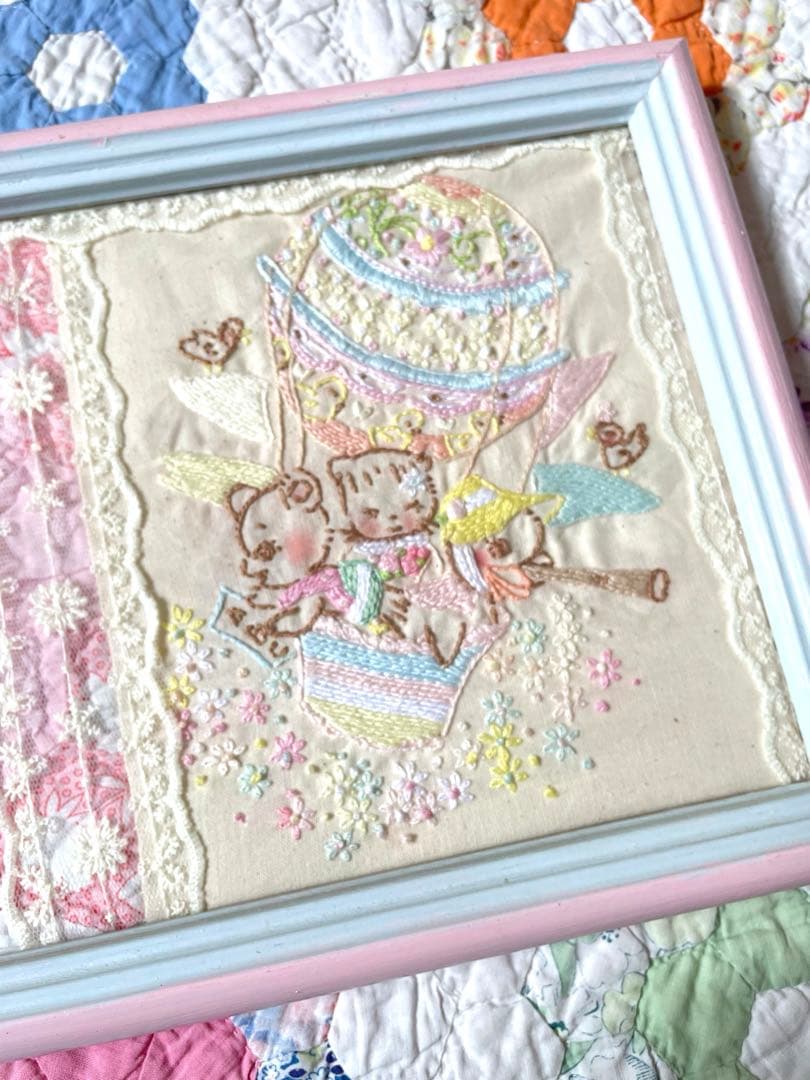 アンティークキルト＆アニマル刺繍フレームハンドメイド·͜· ♡