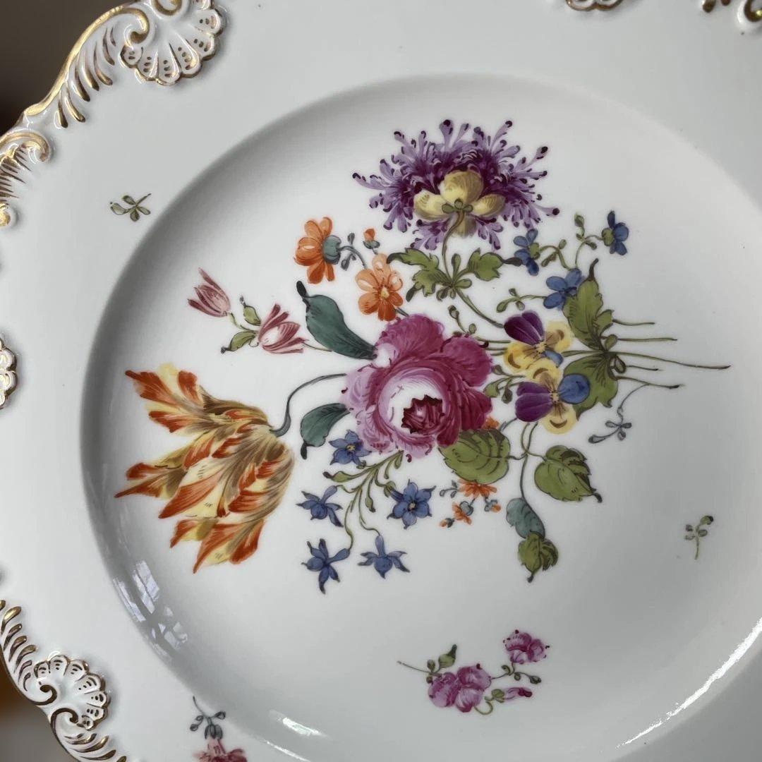 マイセン　アンティーク 花柄の陶磁器プレート