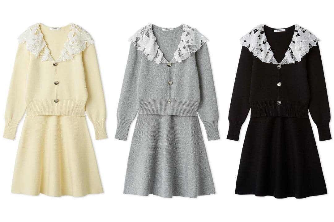 SNIDEL レース襟ニットワンピース イエロー