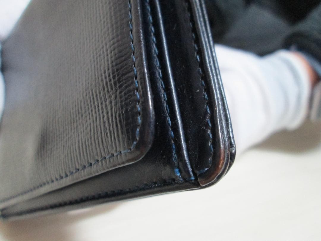 GLEN マネークリップ エンボス ダークブルー 小銭入れ付き