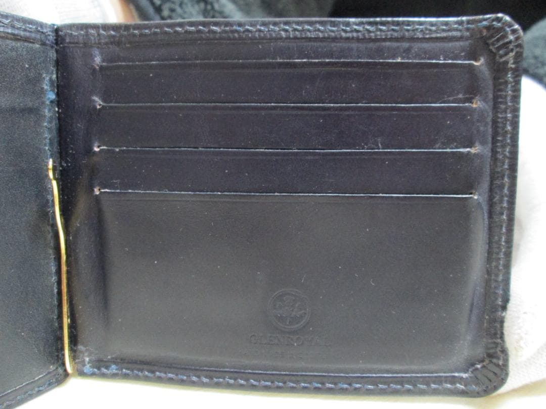 GLEN マネークリップ エンボス ダークブルー 小銭入れ付き