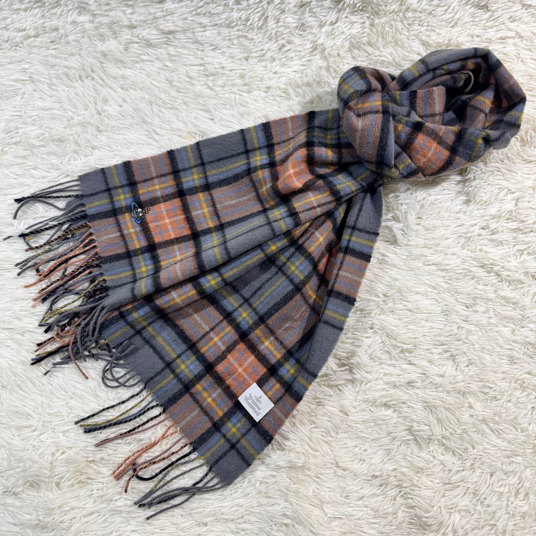 美品✨ヴィヴィアンウエストウッド マフラー オーブ刺繍 ロゴ カシミヤ 大判