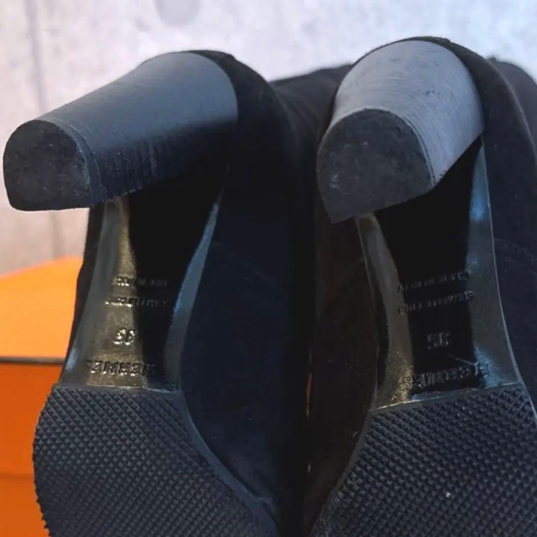 SALE 箱 袋 リボン付【美品】✨エルメス　ロング　ブーツ　スエード✨ブラック