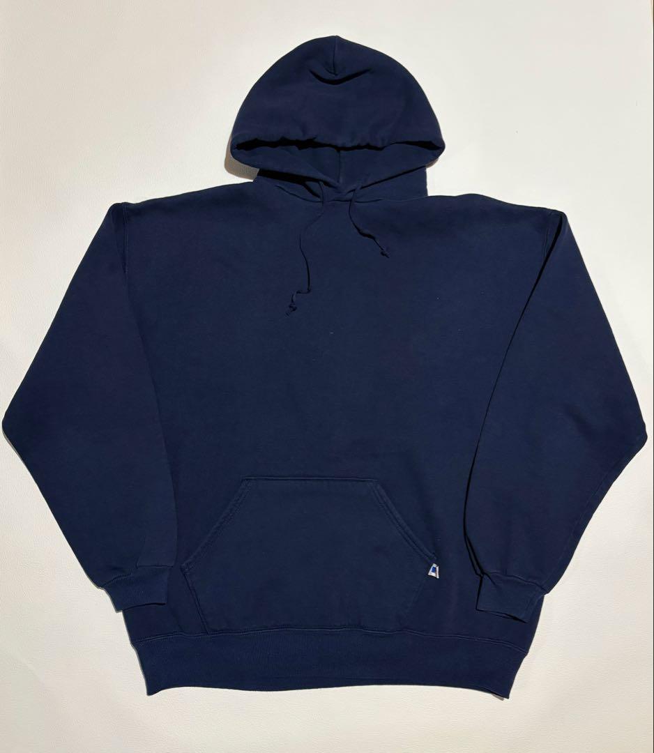 90s ラッセル 無地 パーカー USA製 ネイビー