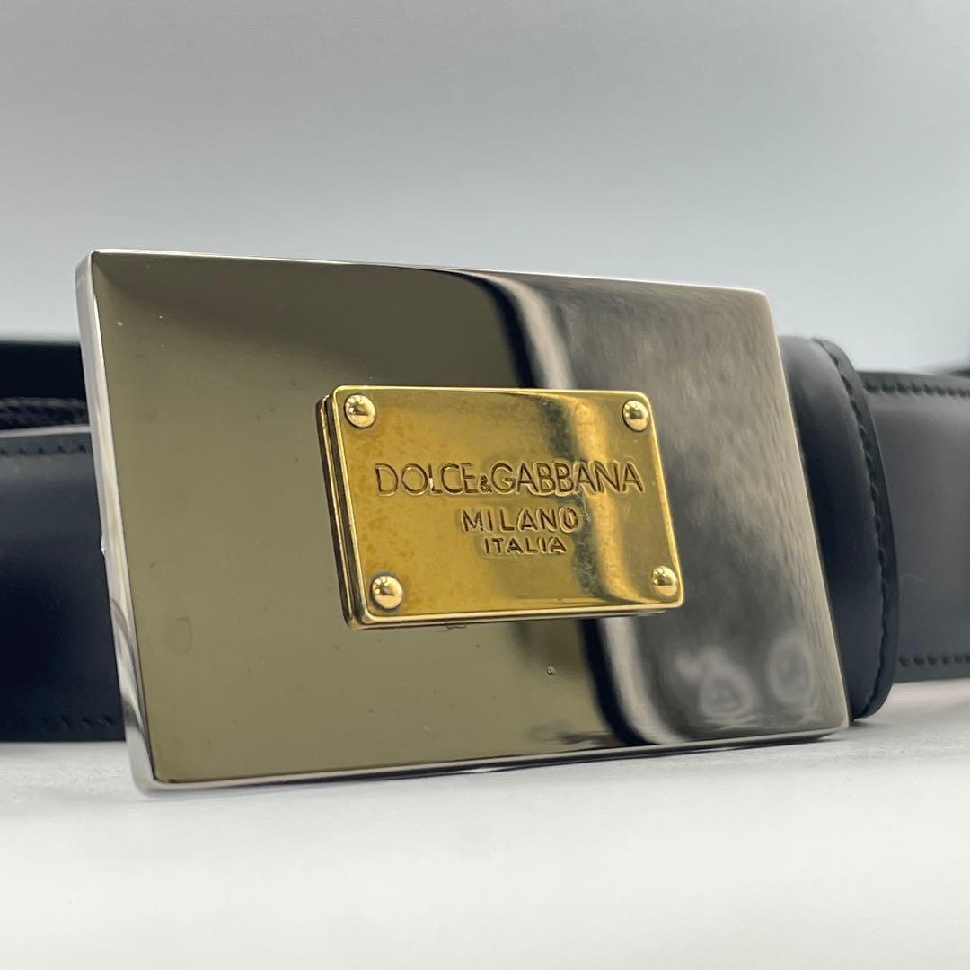 F ドルチェ＆ガッバーナ レザーベルト 真鍮プレート メンズ