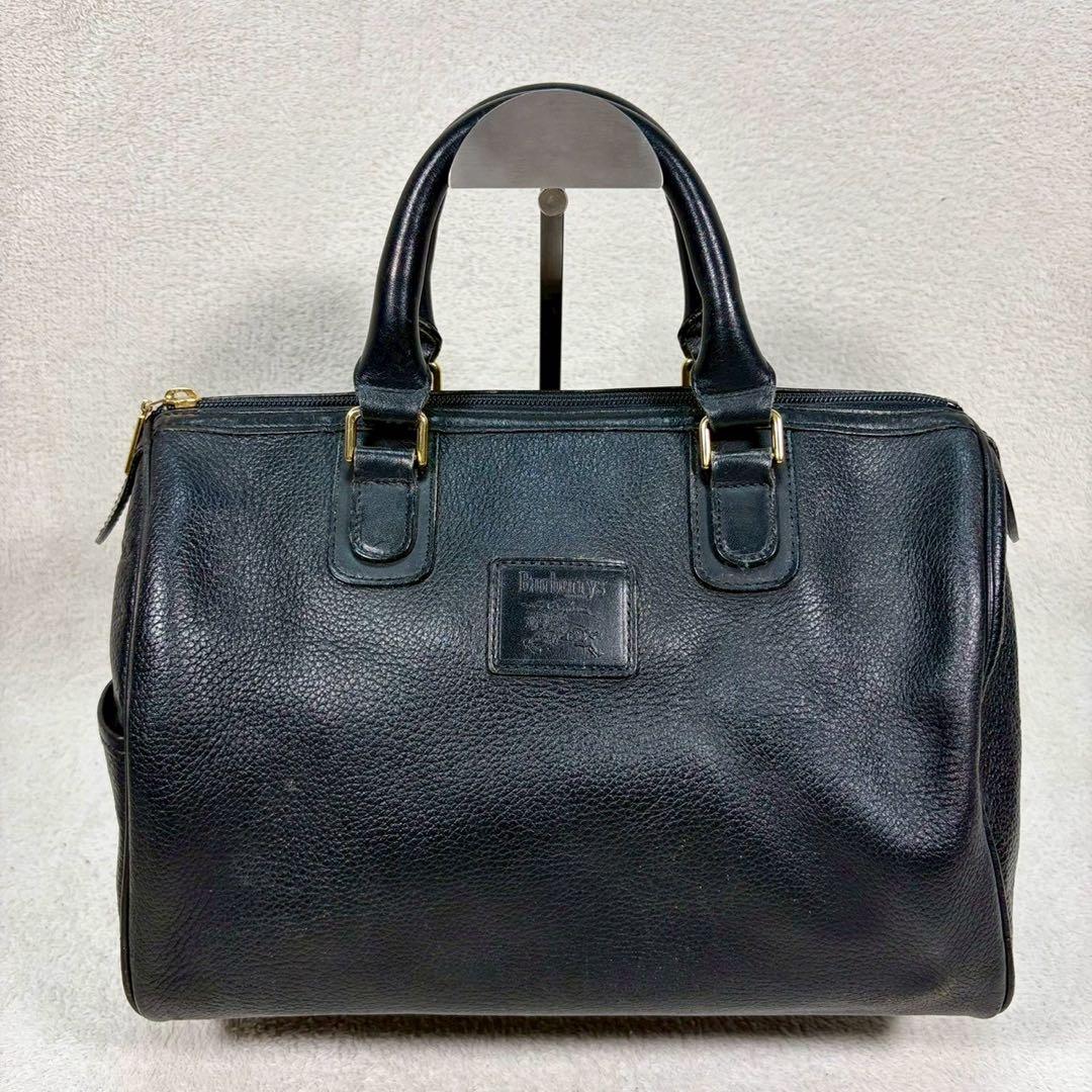 【美品✨】バーバリー ミニボストンバッグ ノバチェック ホースロゴ レザー 黒