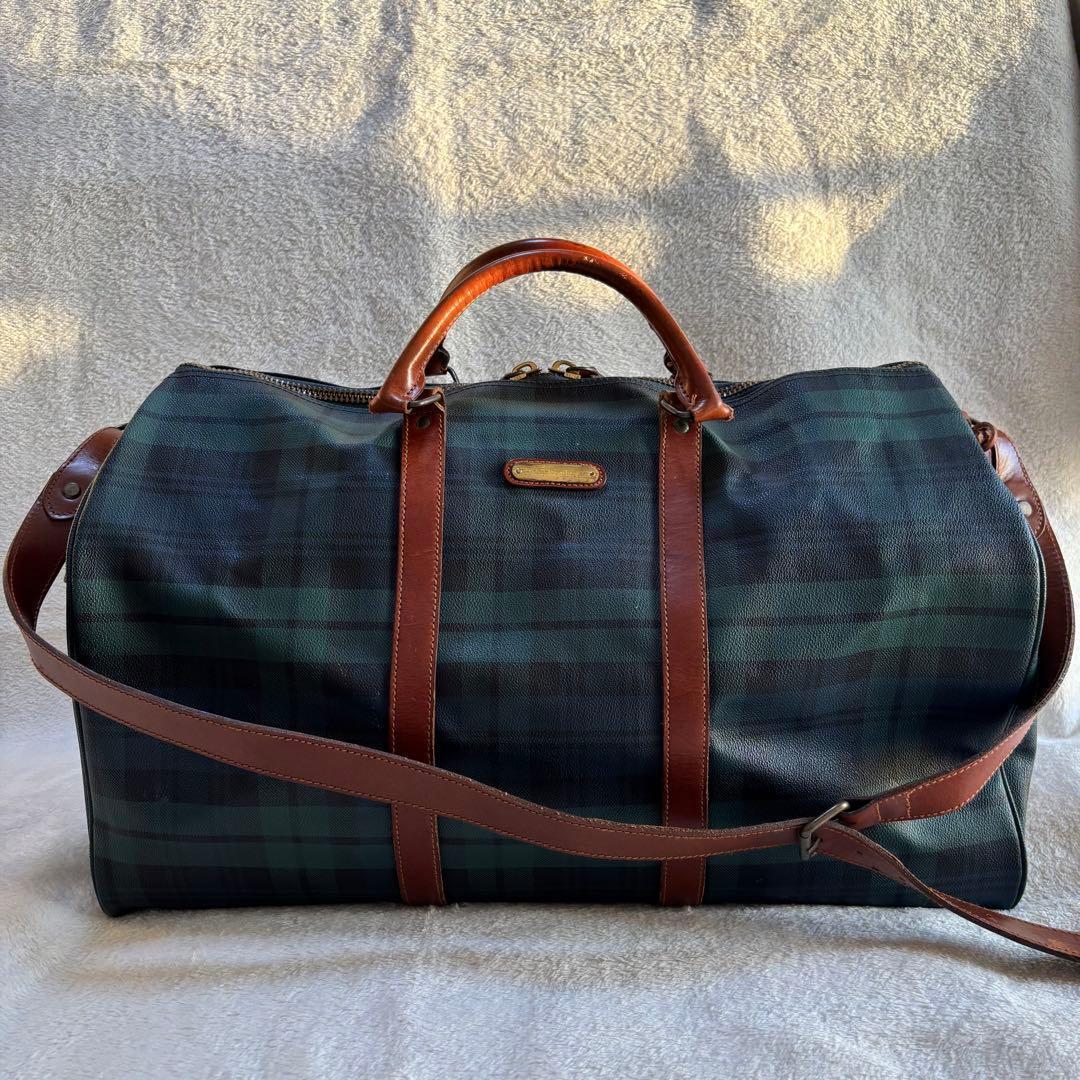 ポロラルフローレン ボストンバッグ 2WAY PVCレザー グリーン チェック柄