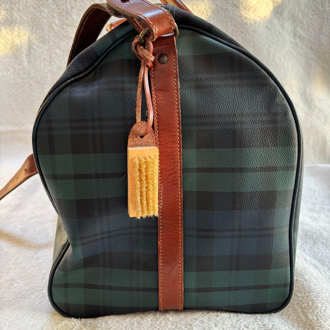 ポロラルフローレン ボストンバッグ 2WAY PVCレザー グリーン チェック柄