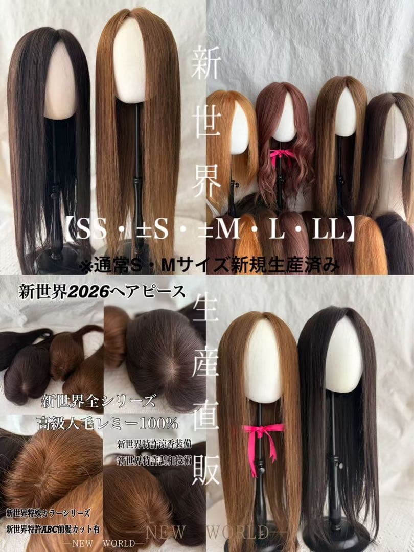 最新2026新世界調和技術　人毛100%　ウィッグ　シルクスキン　医療ウィッグ