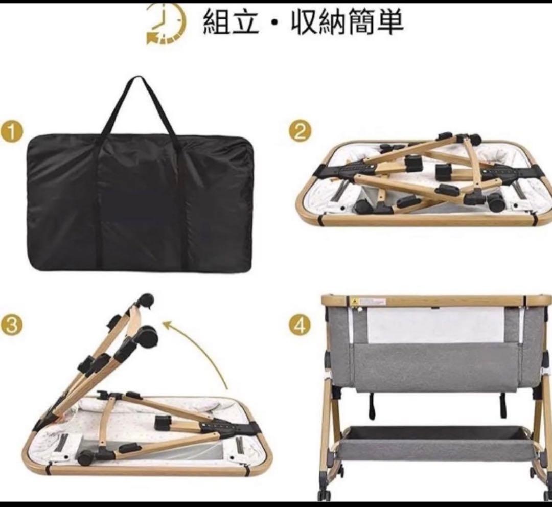 新品正規品HZDMJベビーベッド添い寝折りたたみハイローベッドグレー 03C-G