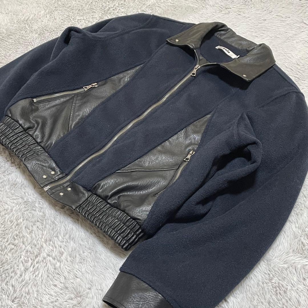 ヨーロ　ポイントレザージャケット　スタッズ　キルティング　短丈　レザーカラー　M