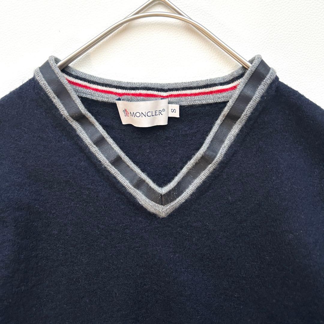 ワッペン有✨MONCLER ウール Vネック ニット セーター ネイビー S