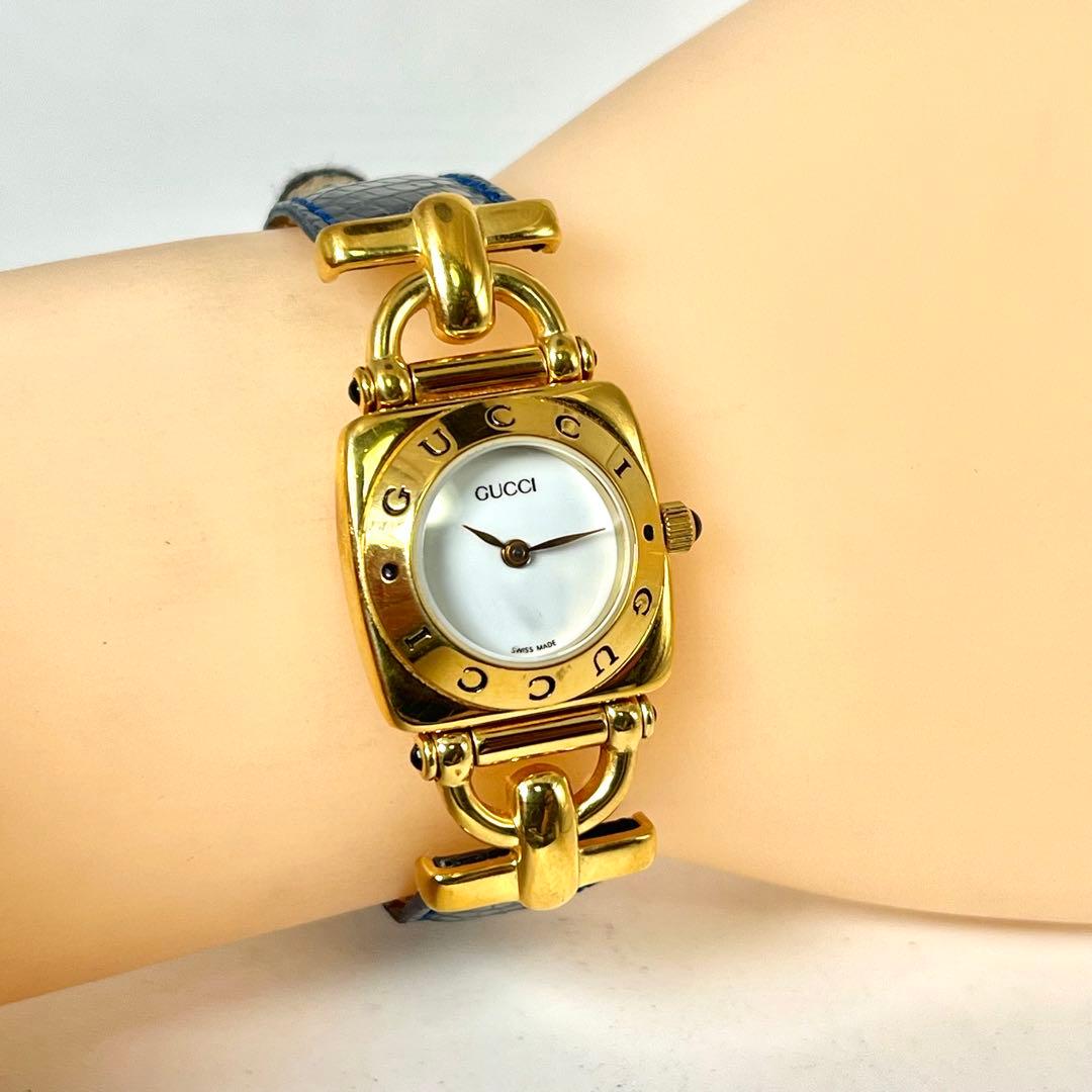 【稼働品】グッチ 6300 L クォーツ 腕時計 ホースビット ゴールド ロゴ