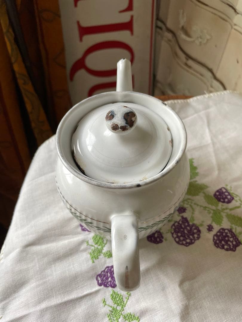 フランス　アンティーク　ホーロー　コーヒー　ティー　ポット　ガーランド　BB社