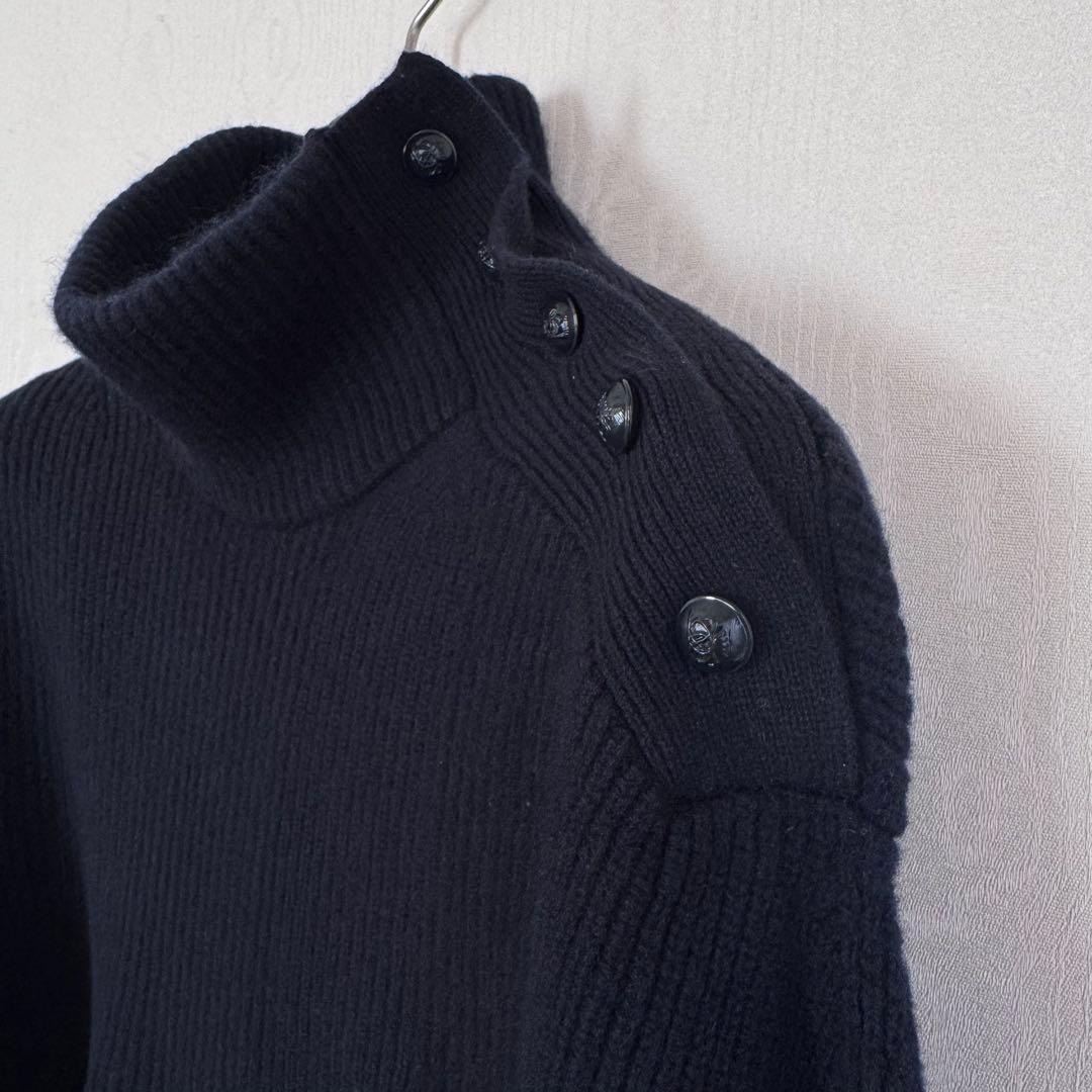 Drawerウールカシミヤニット ボタンタートル ネイビー ドゥロワー