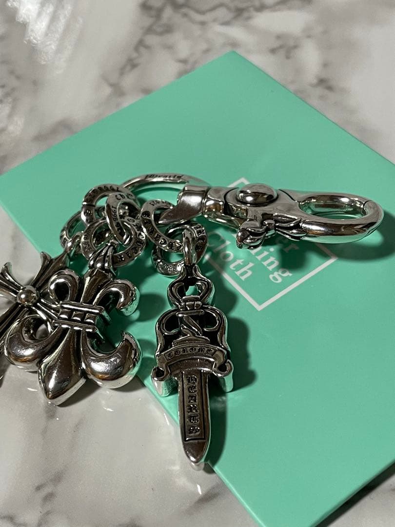 シルバー 925 クロス キーチェーン フローラル キーリング キーホルダー