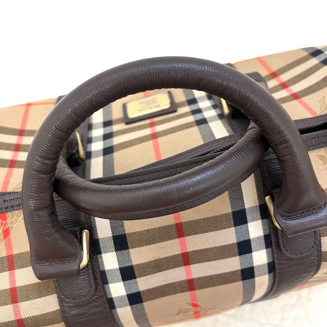 美品　Burberry バーバリー ミニボストンバッグ ノバチェック レザー