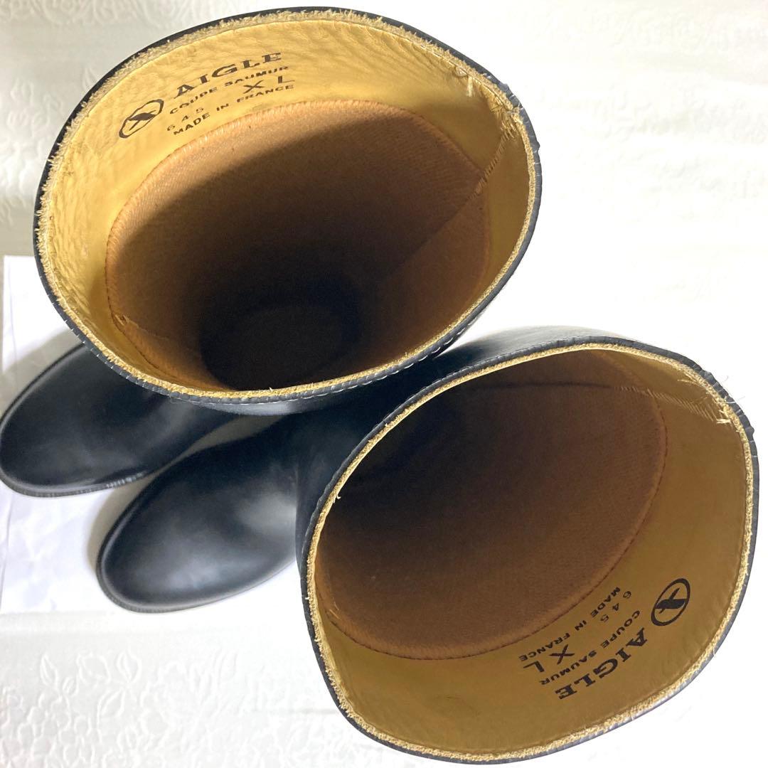 ◆AIGLE エーグル◆黒 ロングブーツ レインブーツ 乗馬 38・XL