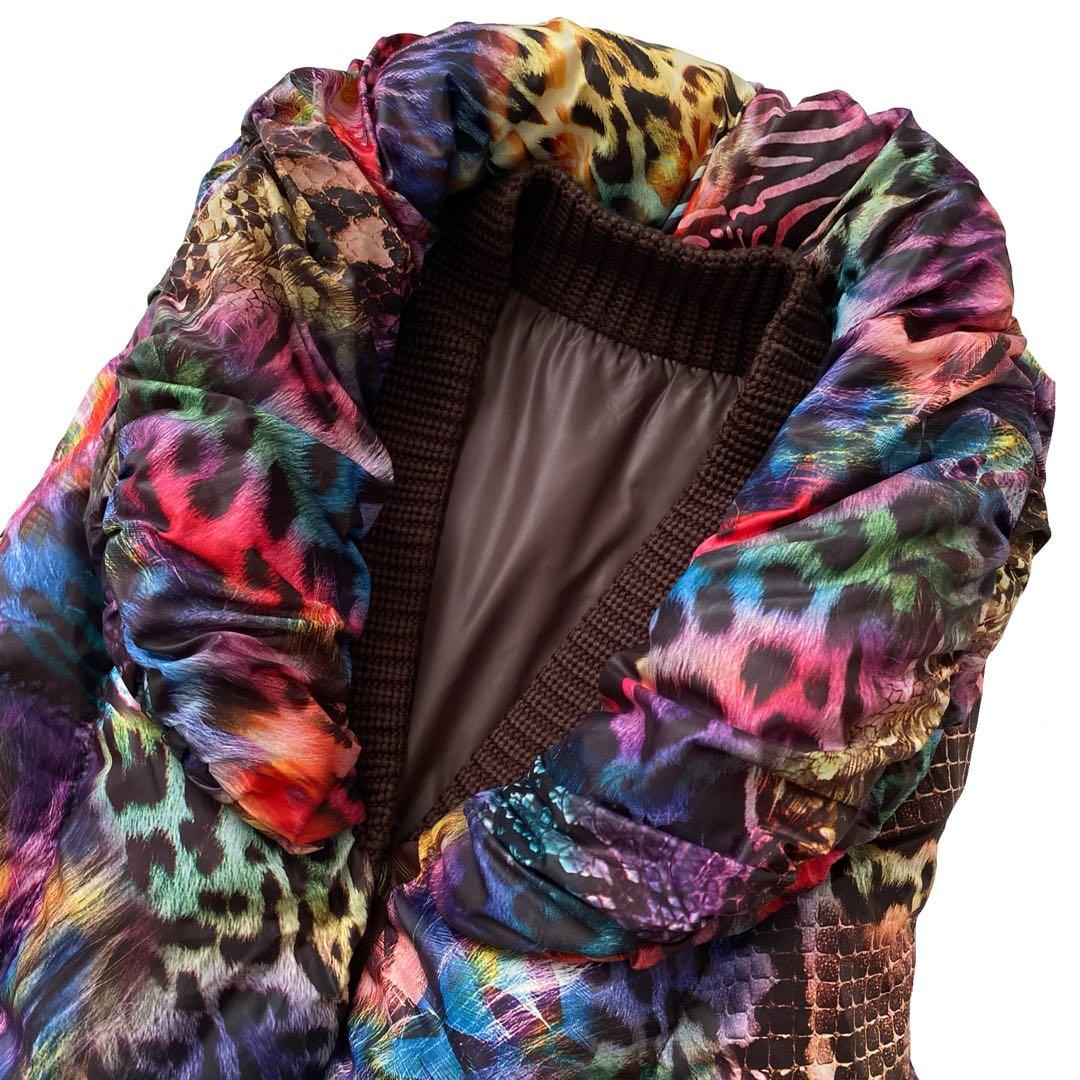 美品 伊太利屋 イタリヤ アニマル柄 ダウン ベスト 11 レインボー ヒョウ柄