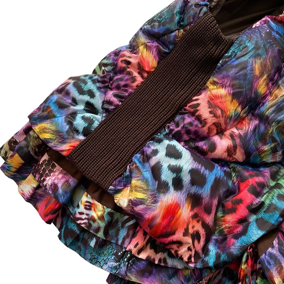 美品 伊太利屋 イタリヤ アニマル柄 ダウン ベスト 11 レインボー ヒョウ柄