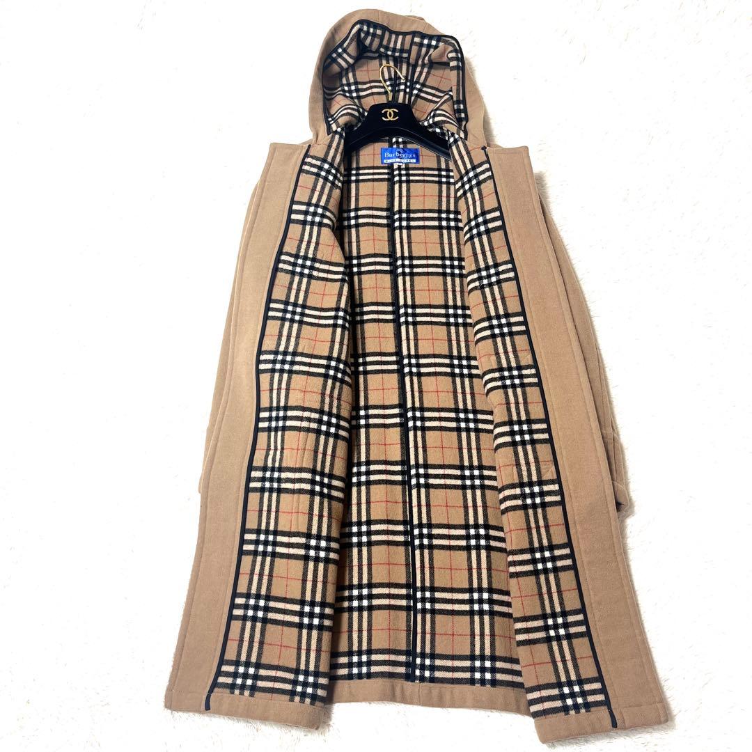 美品☆バーバリーブルーレーベルダッフルコートメガチェック大きいサイズキャメル