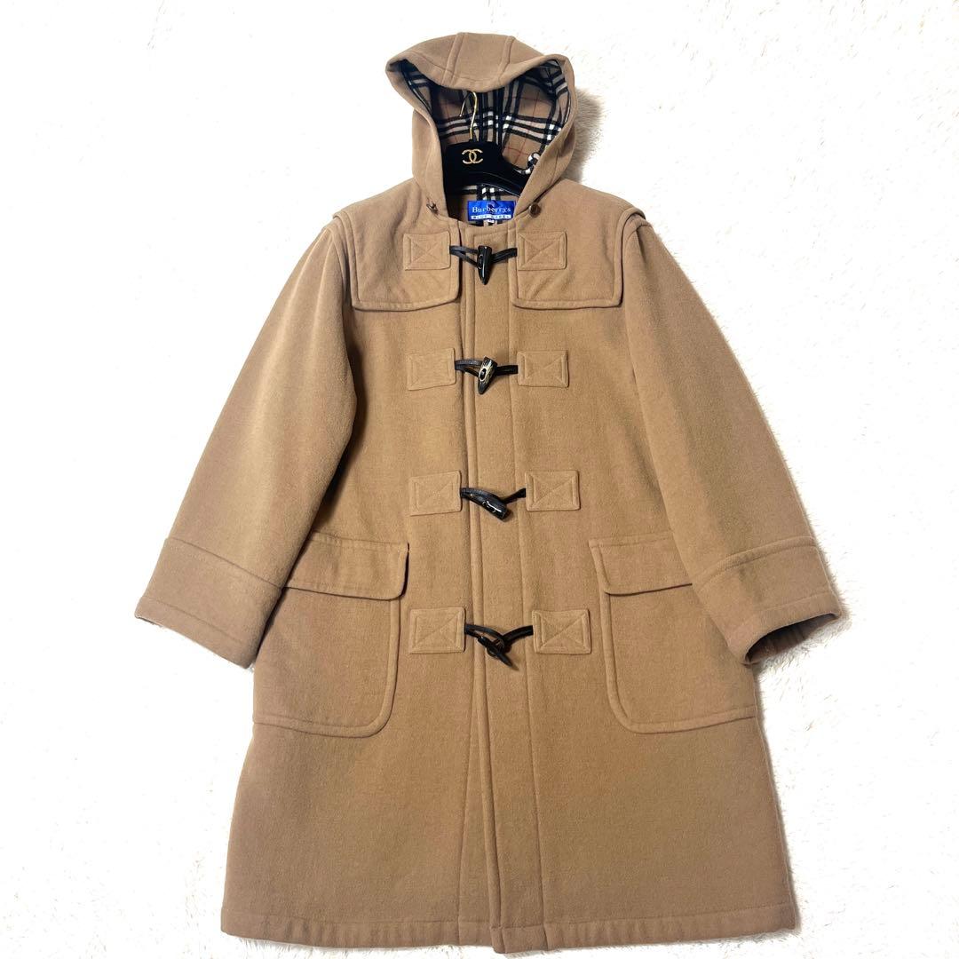 美品☆バーバリーブルーレーベルダッフルコートメガチェック大きいサイズキャメル