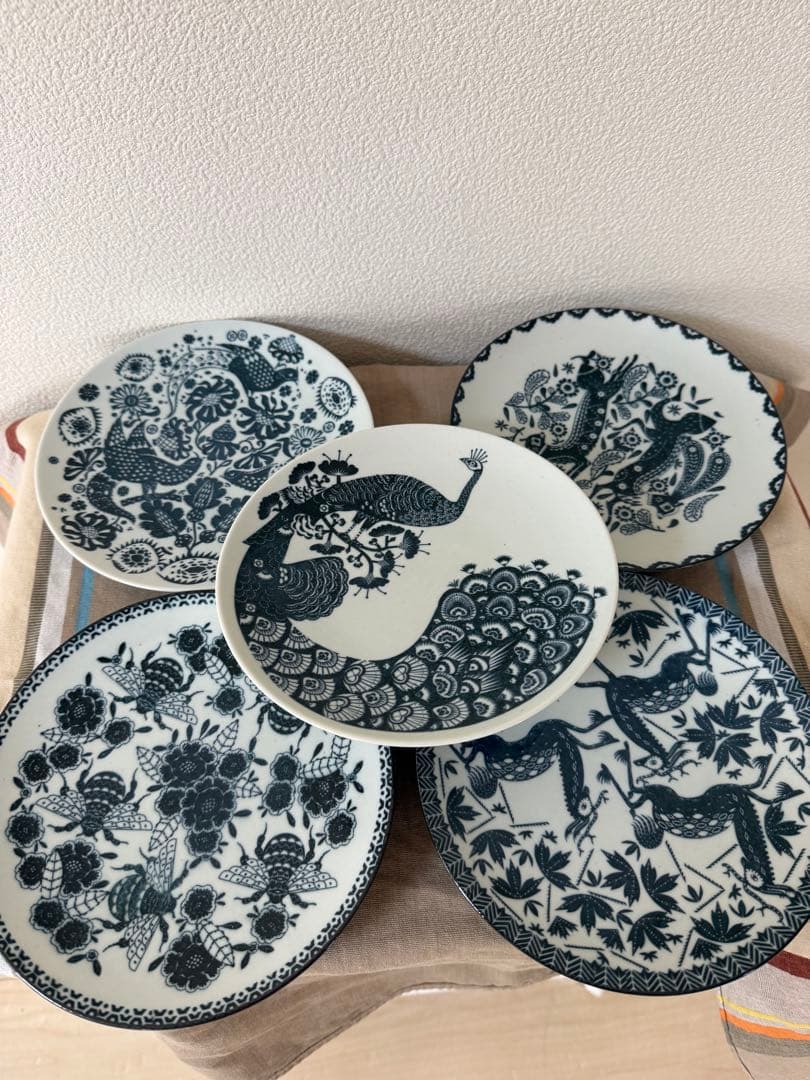 scope スコープ 六寸皿 印判 鳥獣五画 5枚 白岳窯 東屋