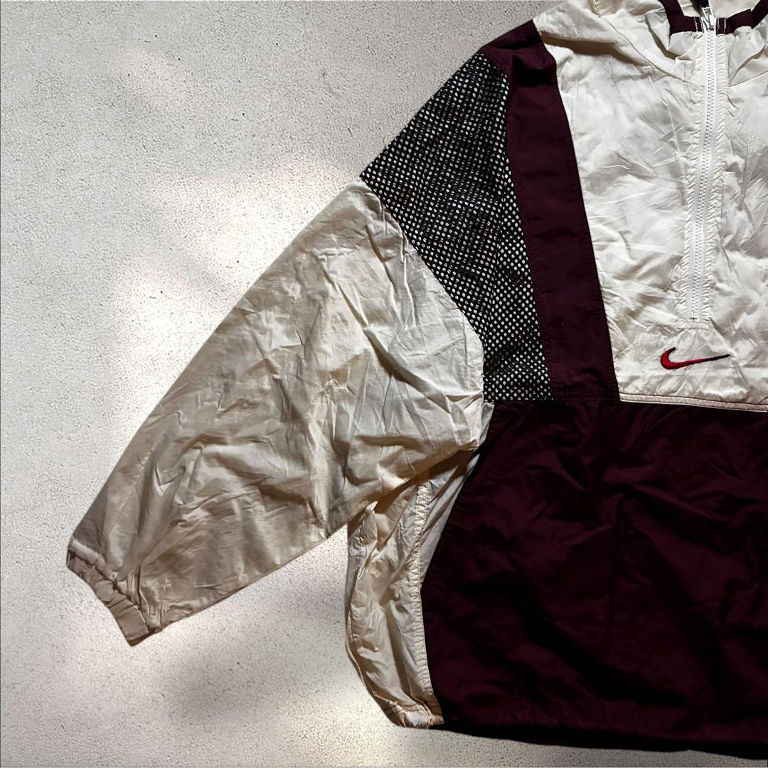 90s NIKEナイロンジャケットハーフジップ刺繍ロゴメッシュバックロゴドローコ