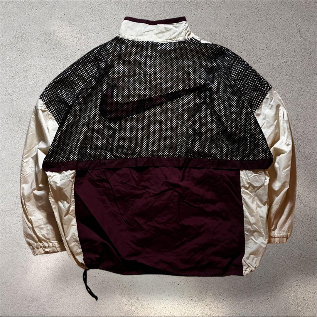 90s NIKEナイロンジャケットハーフジップ刺繍ロゴメッシュバックロゴドローコ