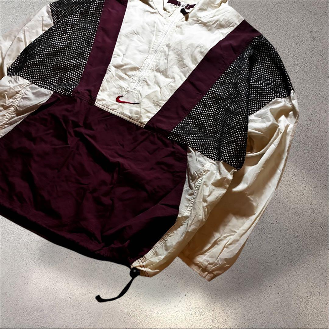 90s NIKEナイロンジャケットハーフジップ刺繍ロゴメッシュバックロゴドローコ