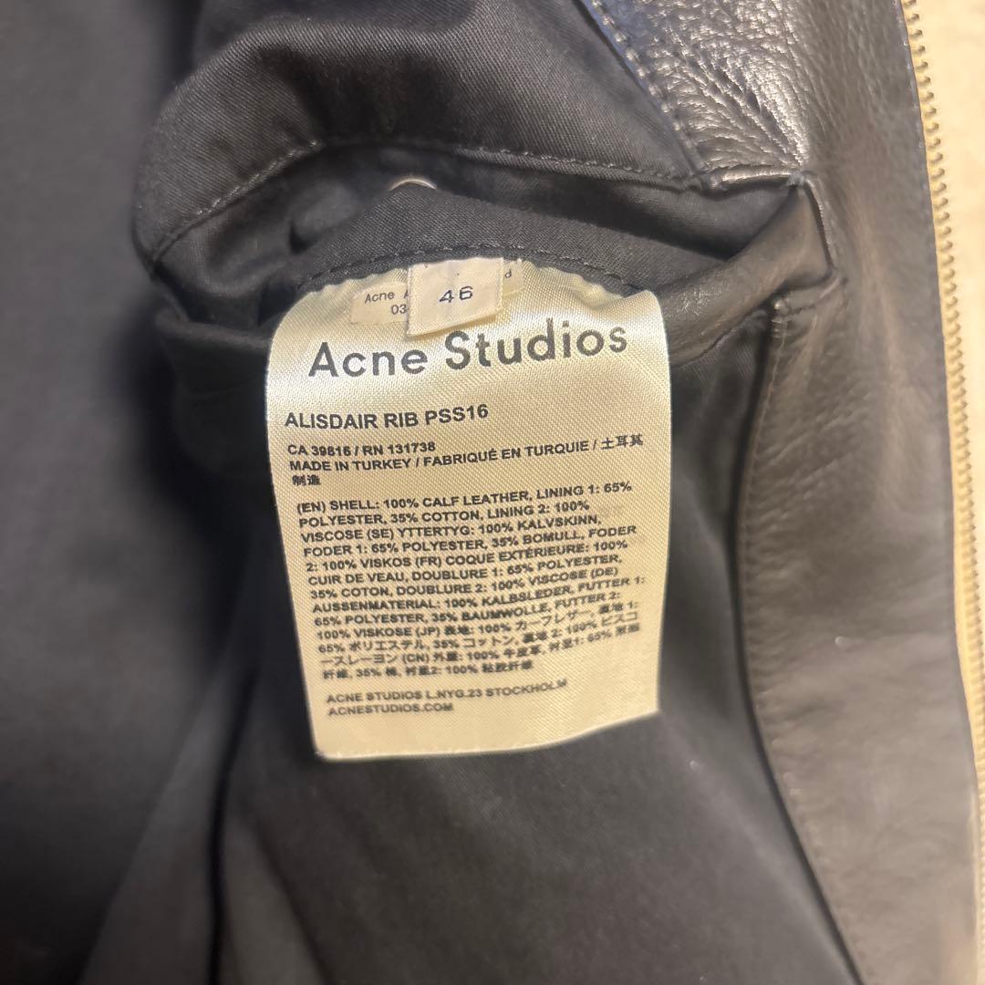 美品⭐️ACNE STUDIOUS カーフレザー　ジャケット　ブラック　リブ　46